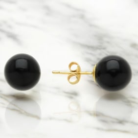14K Gold Black Onyx Stud Earrings
