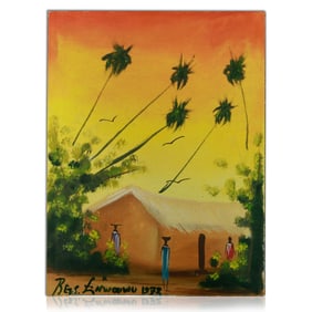 Ben Enwonwu Painting on Board - African Beach Scene