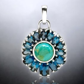 7.10 Cttw. London Blue Topaz & Turquoise Sterling Silver Pendant