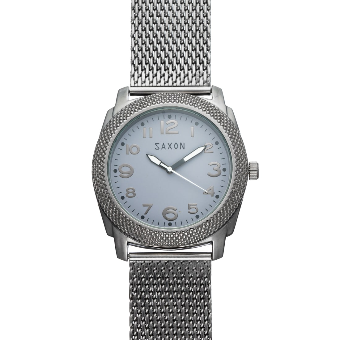 Saxon Men's Watch – 45mm Gray Steel Design: The Saxon Men's Watch features a bold 45mm case paired with a sleek gray metal band and matching gray dial for a monochromatic, modern look. Water-resistant up to 30 meters, this timepiece blends dura