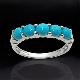 Enchanting 5-Stone Turquoise Sterling Silver Ring Size 7