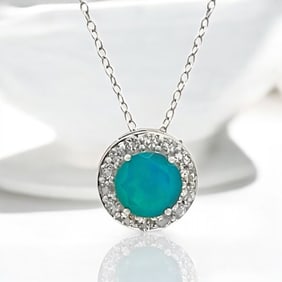 Blue Ethiopia Opal & White Topaz Sterling Silver Necklace with 18" Chain
