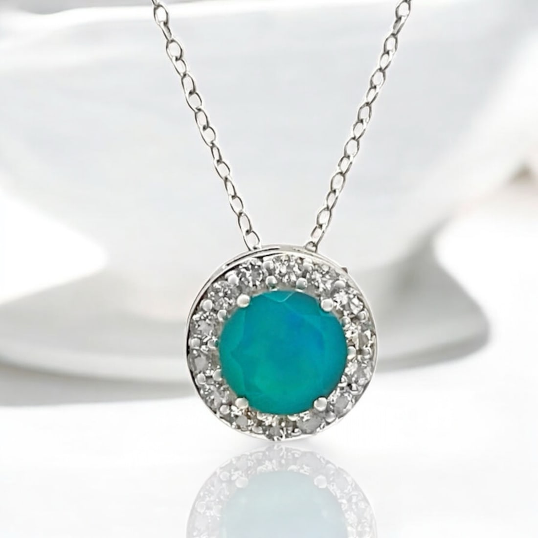 Blue Ethiopia Opal & White Topaz Sterling Silver Necklace with 18" Chain (1 of 1)