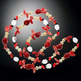 Colorful Pearl, Coral, & Crystal 46" Necklace