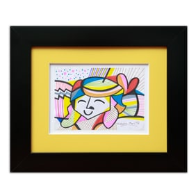 Romero Britto Marker Art on Paper "Heart and Face"