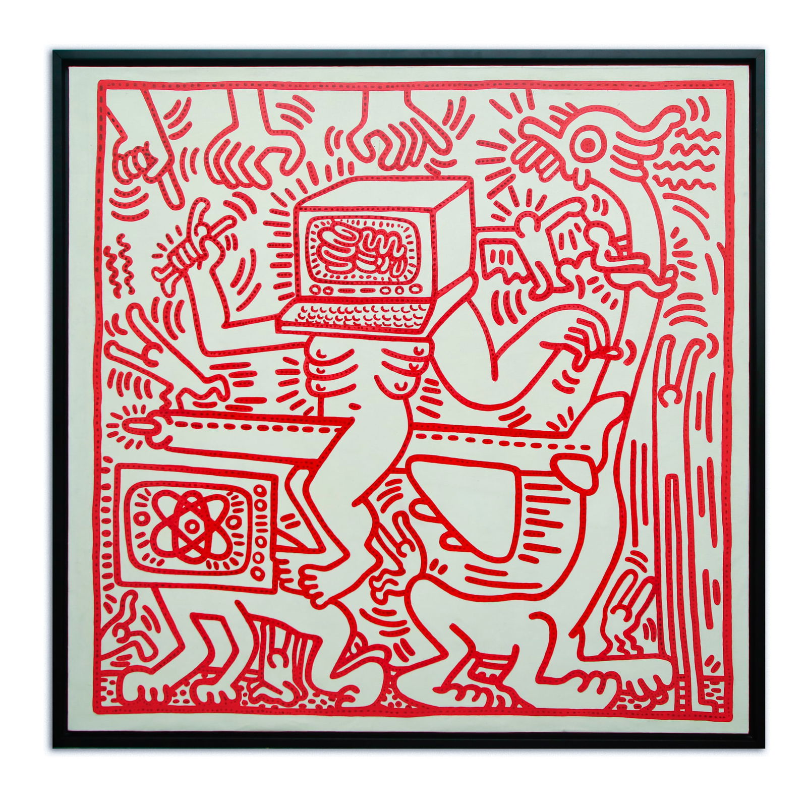 Framed Keith Haring Painting on Canvas – 48" x 49" (attrib.) (1 of 13)