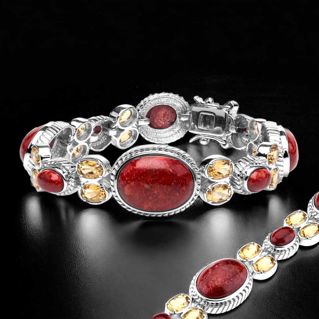 Red Coral Sterling Silver Bracelet with Citrine Accents (1 of 1)