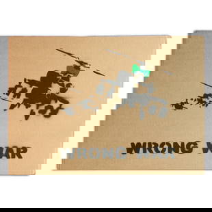 Banksy Cardboard Art, "Wrong War": Title: Banksy Cardboard Art - "Wrong War" Overview: We are honored to present a compelling piece attributed to the elusive and world-renowned street artist Banksy. This artwork, titled "Wrong War," is