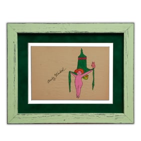 Andy Warhol Mixed Media/Watercolor on Brown Paper – "Pink Woman with Drape" Attributed