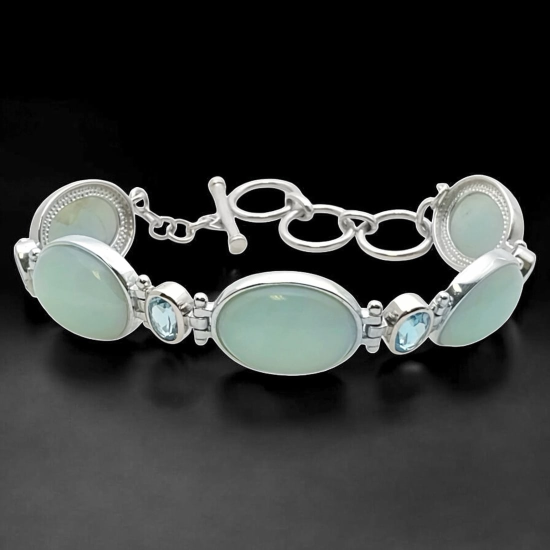 Hawaiian Surf Cabachon & Blue Topaz Sterling Silver Bracelet - 8.5" (1 of 2)