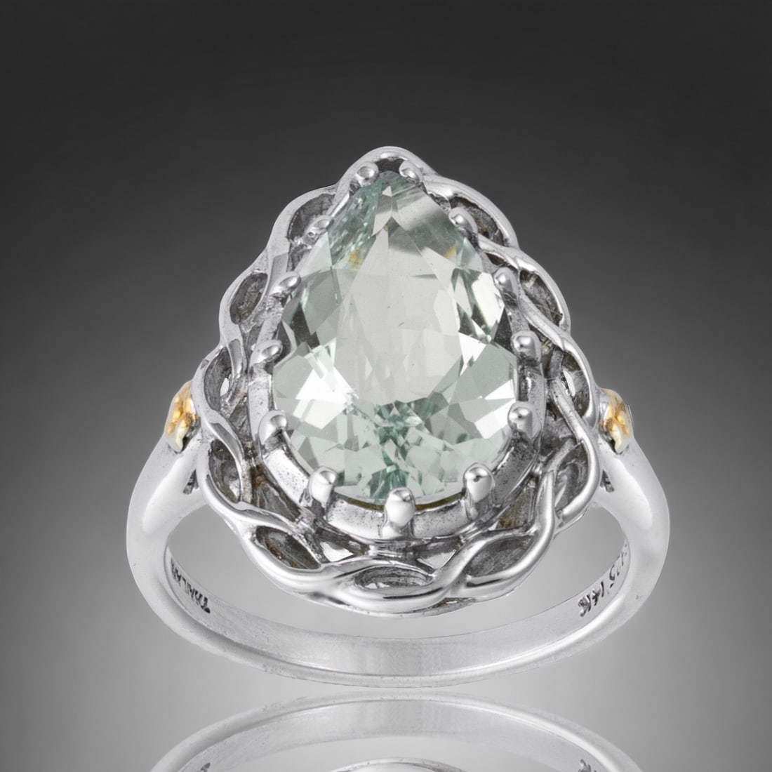 Pear-shaped Green Amethyst 14K Gold & Sterling Silver Ring - Size 7 (1 of 1)