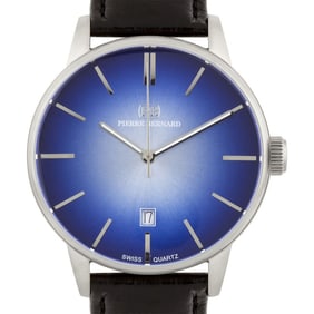 Pierre Bernard Black Leather 42mm Case Men's Watch