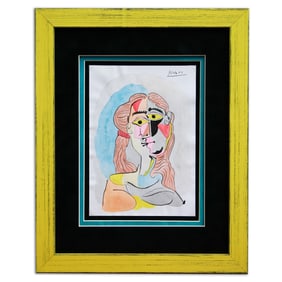 Pablo Picasso Mixed Media Ink Drawing and Watercolor on Paper Attributed