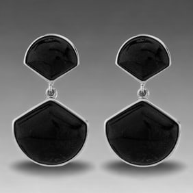 Modern Design Black Onyx Sterling Silver Drop Earrings