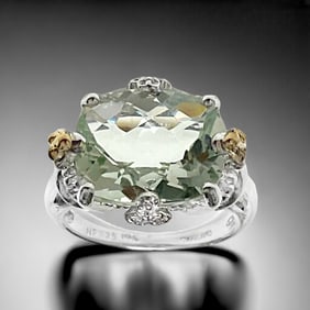 14K & Sterling Silver Ring: Green Amethyst Size 7