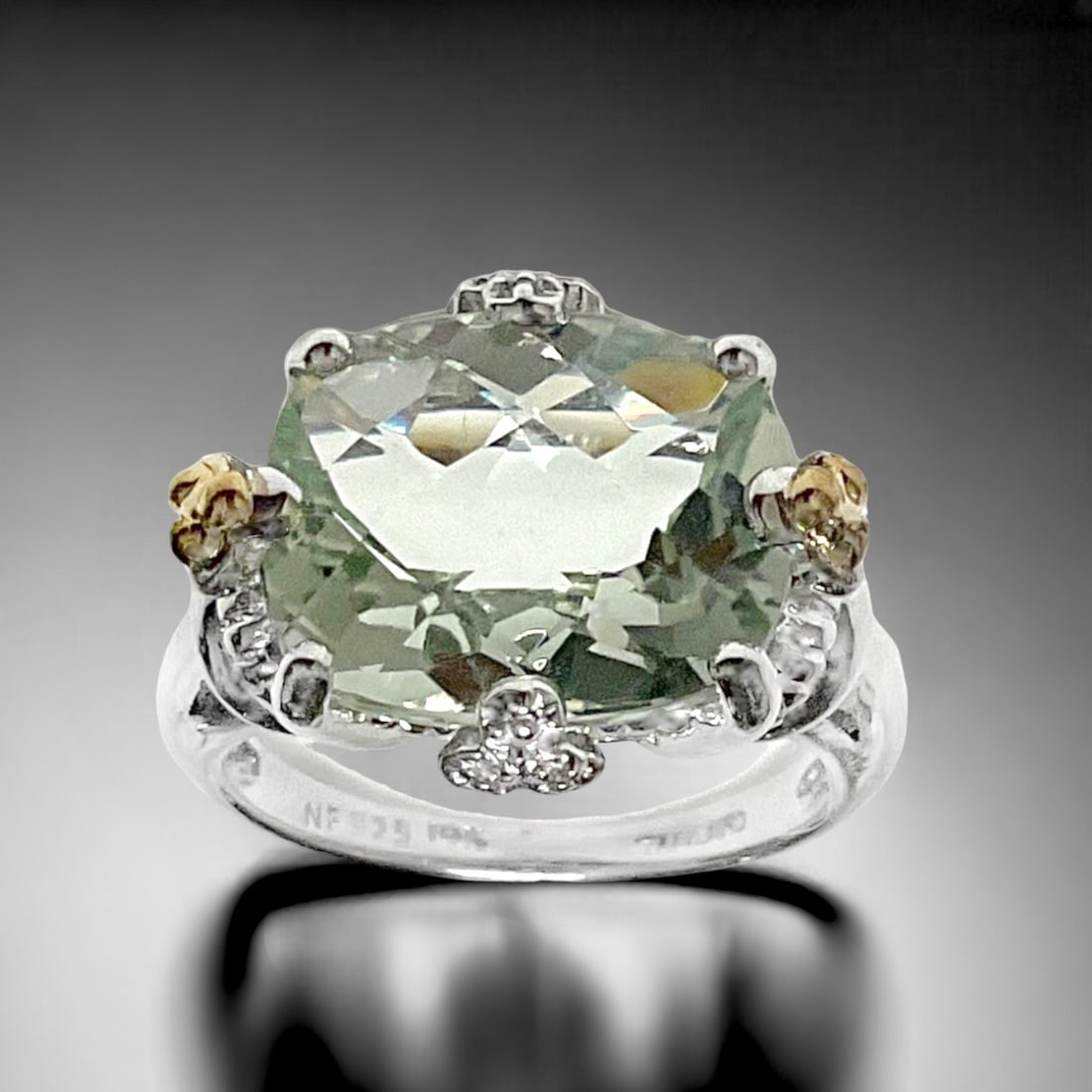 14K & Sterling Silver Ring: Green Amethyst – Size 7 (1 of 1)