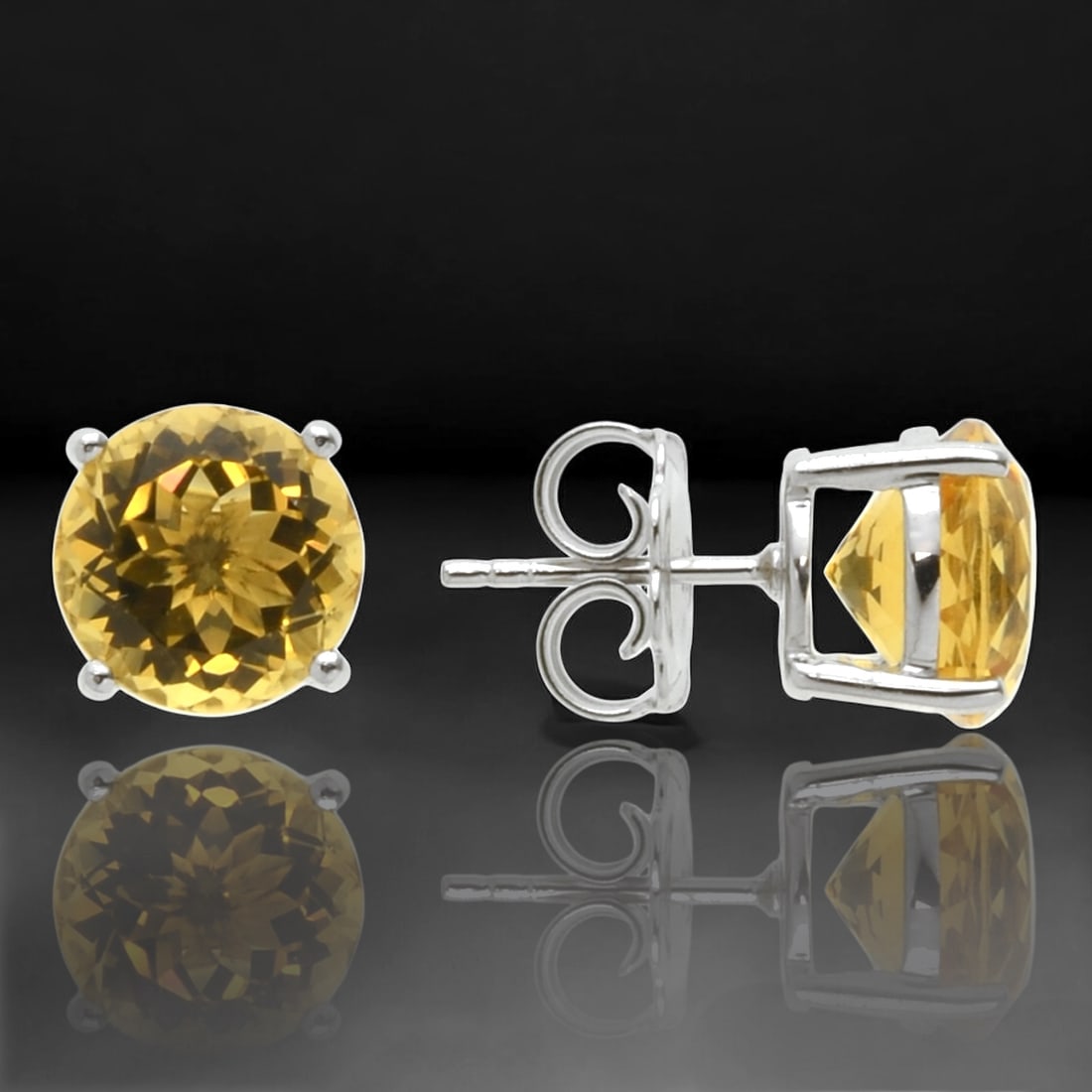 10mm Citrine with 100 Facets Stud Earrings (1 of 1)