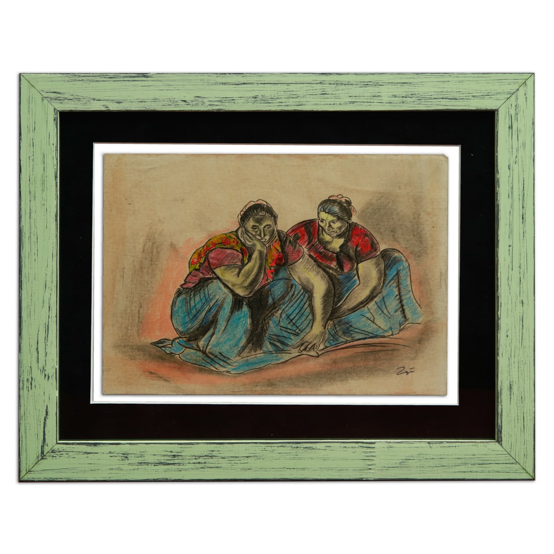 Francisco Zúñiga Mixed Media Drawing – "Two Women in Reflection" (attrib.) (1 of 10)