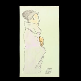 Egon Schiele Mixed Media Drawing - "Woman in Pink Coat"