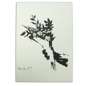 BANKSY: "Flower Thrower: Outstretched Arm" Mixed Media Drawing