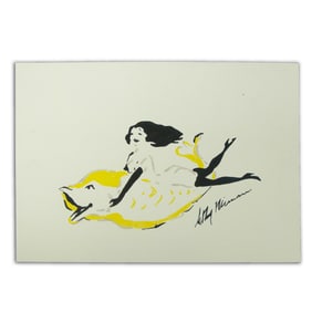 LeRoy Neiman Mixed Media Watercolor – Fantastical Allure on Yellow Carp