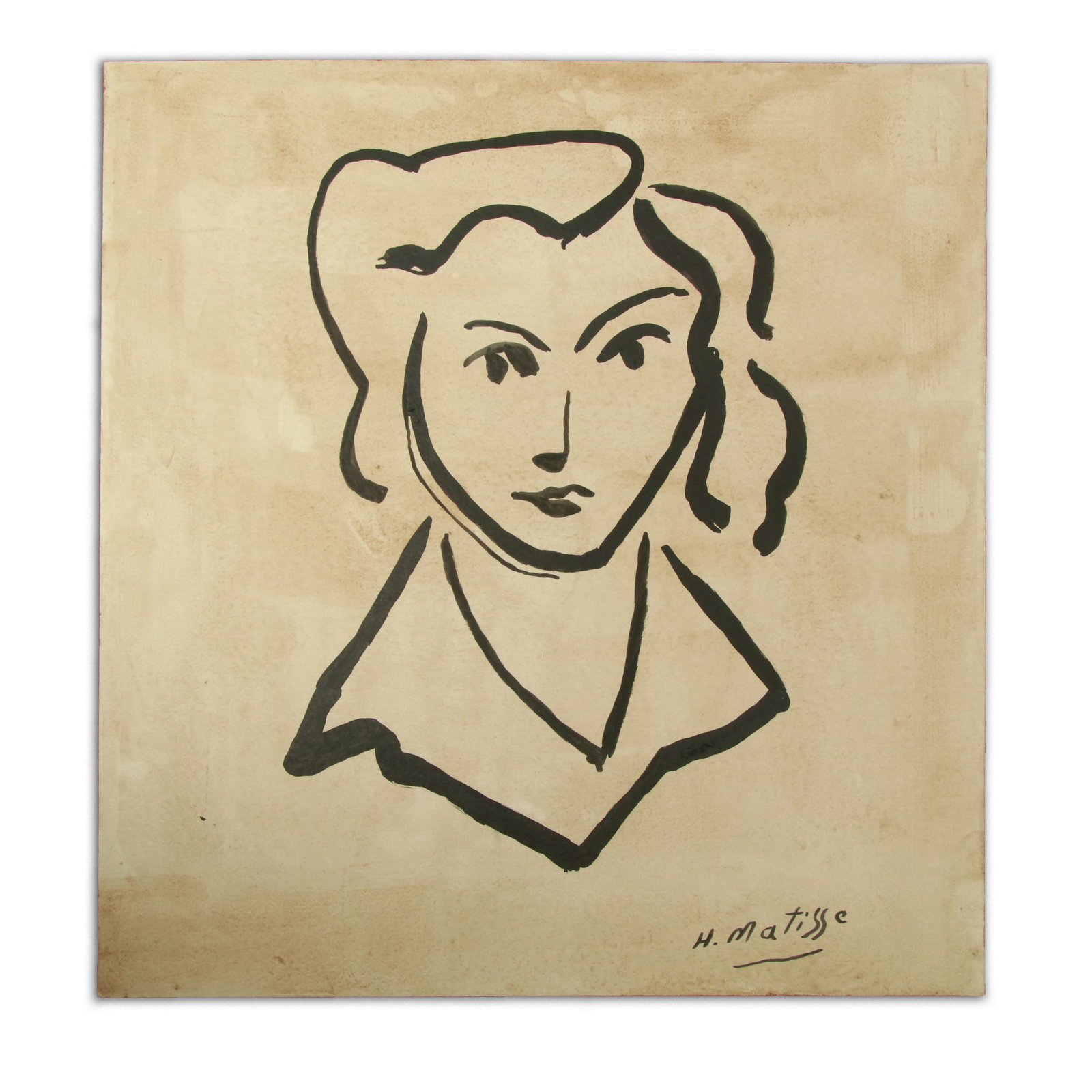 Henri Matisse Watercolor Drawing on Heavy Card Stock: Title: This appealing piece showcases the face of a woman with short hair, adorned with attractive and distinct facial features. Henri Matisse Watercolor Drawing on Heavy Card Stock Item Description: 