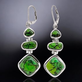 Exquisite Green Mohave Turquoise Sterling Silver Earrings