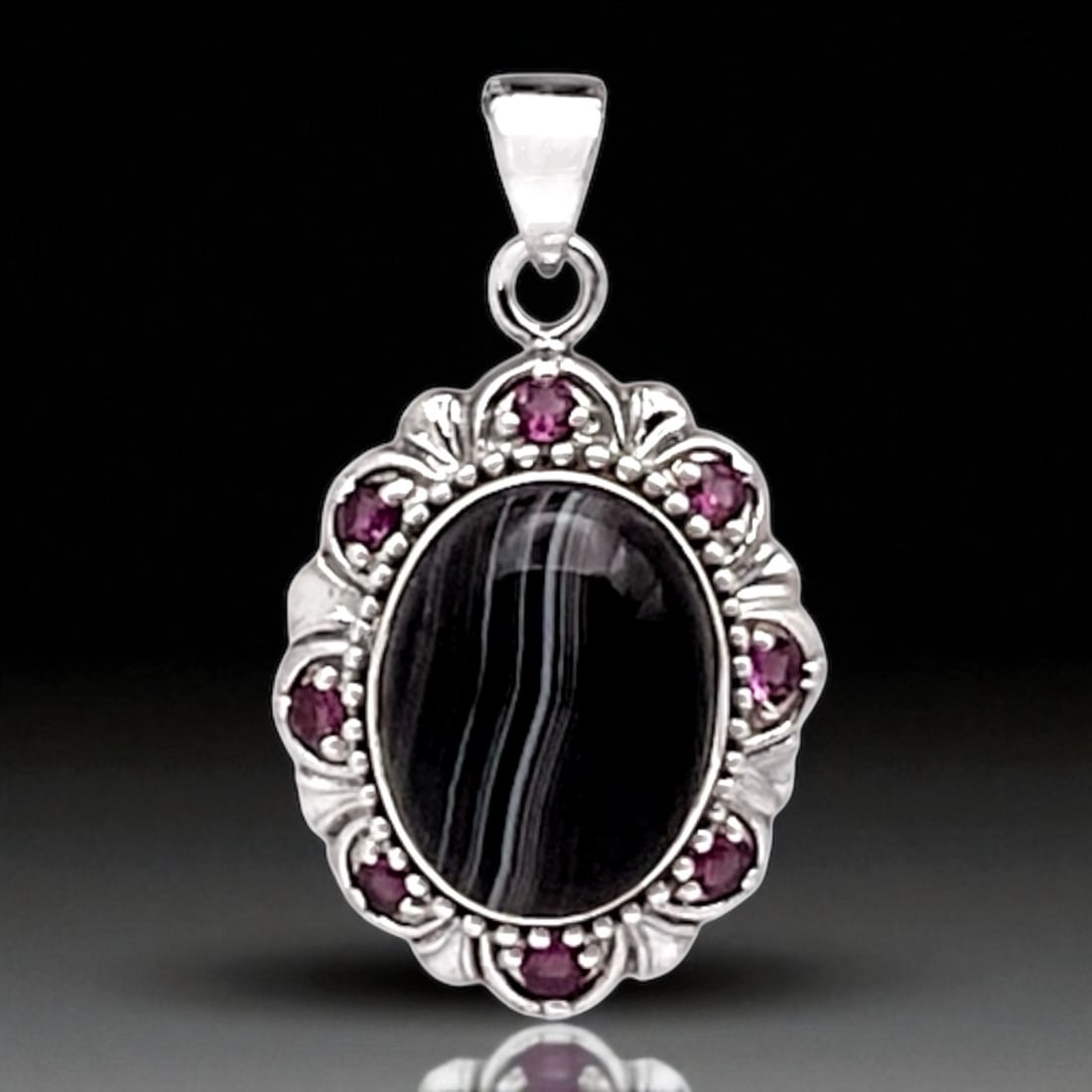 Enchanting Banded Agate & Garnet Sterling Silver Pendant (1 of 1)