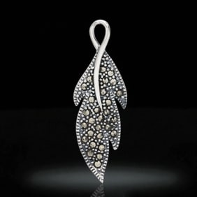Elegant Sterling Silver Leaf Pendant adored with sparking Marcasite