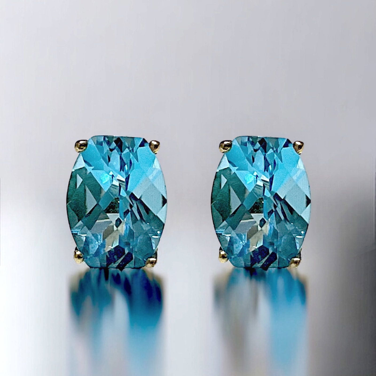 10K Yellow Gold Blue Topaz Stud Earrings (1 of 1)