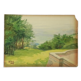 Sir Winston Churchill Watercolor: Terrace Overlooking a Valley (1930)