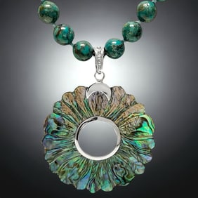 Breathtaking Abalone & Turquoise Sterling Silver 18" Necklace