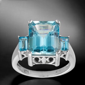 Regal Blue Topaz Sterling Silver Ring with stunning ring design - Size 8