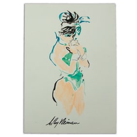 LeRoy Neiman Mixed Media Watercolor – Playboy Bunny Portrait