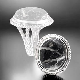 Stunning White Buffalo Cable Design Sterling Silver Ring - Size 6