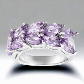 Marquis cut Amethyst Sterling Silver Ring - Size 7