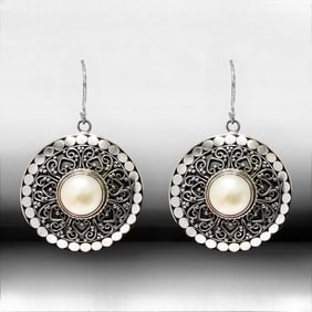 Sterling Silver Ornate Pearl Earrings