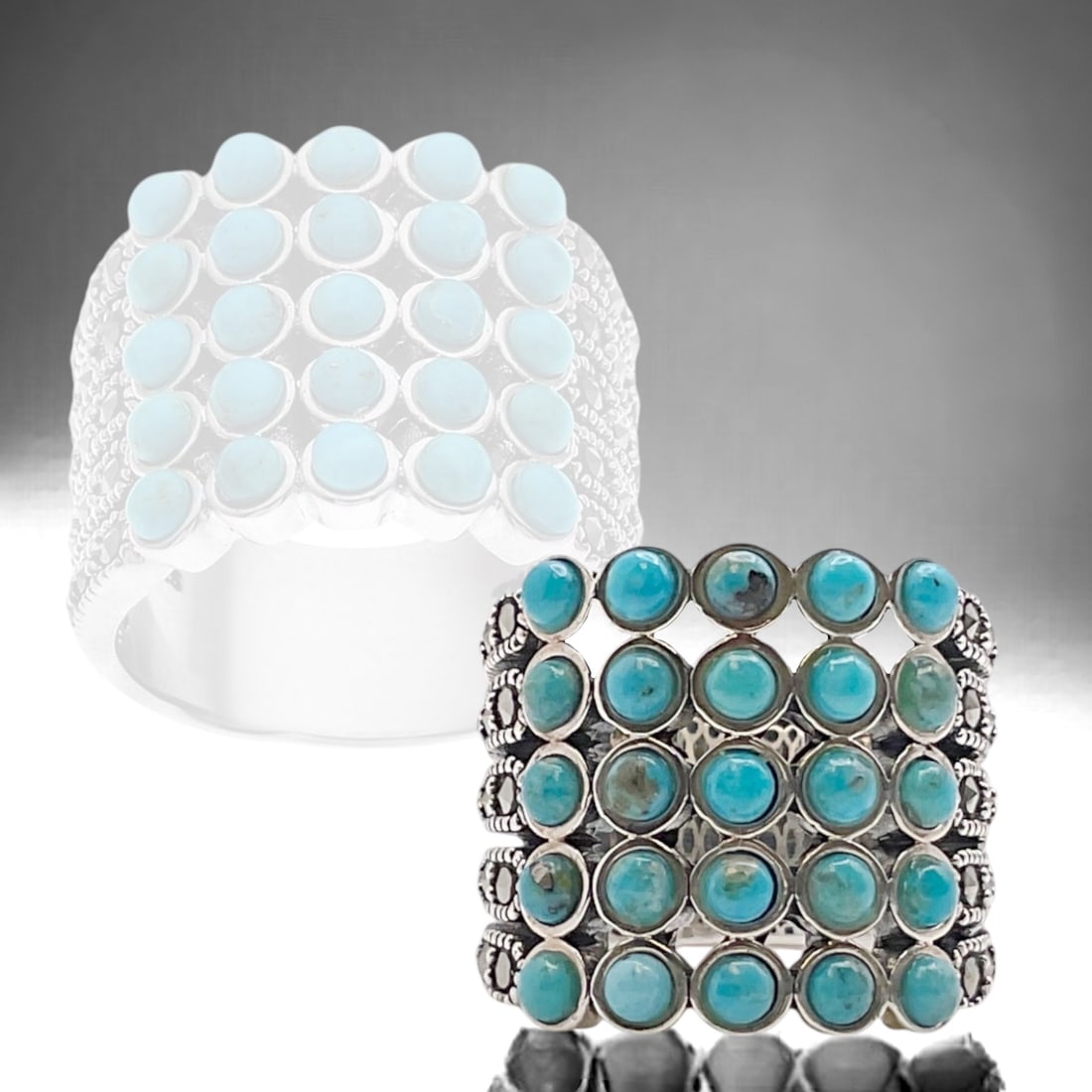 Boho Turquoise & Marcasite Sterling Silver Ring - Size 5 (1 of 1)