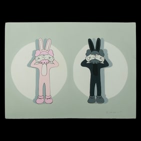 KAWS (Brian Donnelly) "Accomplice Rabbit" - Painting on Paper