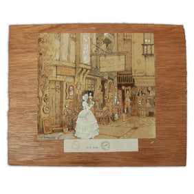 Laurence Stephen Lowry (1887-1976) "Antique Courtyard Scene" - Mixed Media on Board