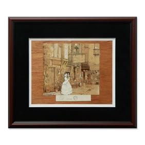 Laurence Stephen Lowry (1887-1976), "Antique Courtyard Scene" Mixed Media on Board