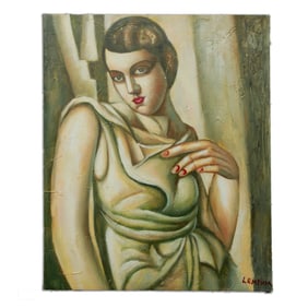 Tamara de Lempicka (Attributed) Portrait of a Woman with Red Lipstick