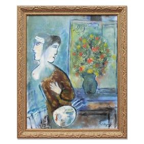 Marc Chagall Painting, "Two Faces, One Soul"
