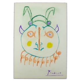 Pablo Picasso Clown with Yellow Cheeks and Purple Horns