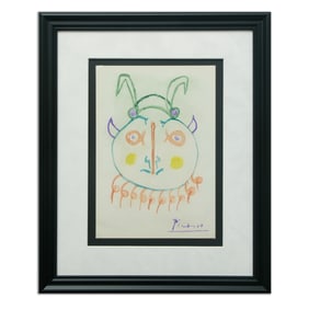Pablo Picasso Clown with Yellow Cheeks and Purple Horns