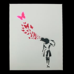 Banksy Canvas - "Butterfly Headshot" or "Butterfly Girl Suicide"