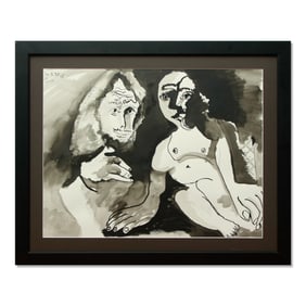 Pablo Picasso's "Man and Woman Nude" - Mixed Media Watercolor