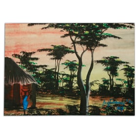 Ben Enwonwu (1917-1994) "Nigerian Village Scene"