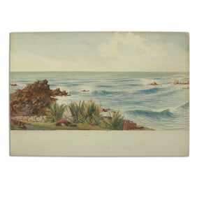 Sir Winston Spencer Churchill Seascape with Rocky Coastline - Watercolor/Mixed Media on Paper Board