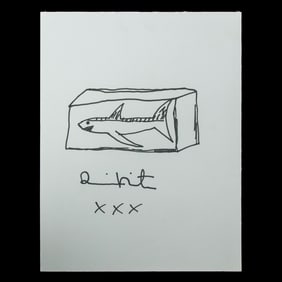 Damien Hirst Double-Sided Drawing: Shark in Aquarium & Skull with "Skull Star Diamond"